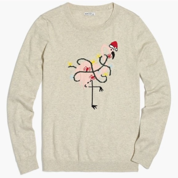 J. Crew | Sweaters | Jcrew Mercantile Flamingo Christmas Sweater Top Small  | Poshmark